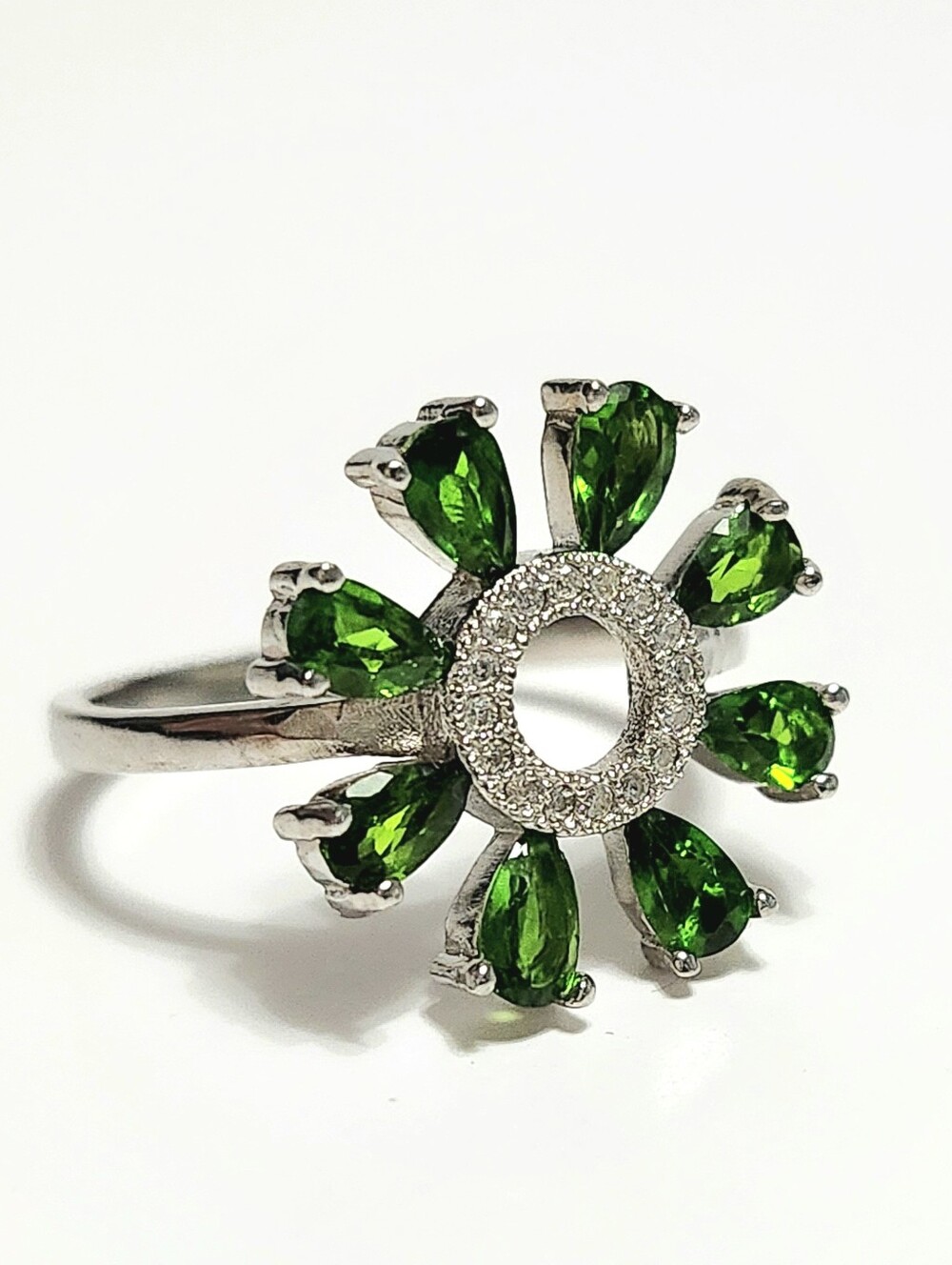 2.0 ctw Chrome Diopside Halo Sterling Silver Floral Pavé Accents Ring size 7.5 - Picture 3 of 12